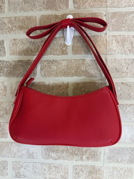 Mali + Lili Handbags - Mali + Lili Red Pebbled Vegan Leather Small Shoulder Bag Bow Strap Accent